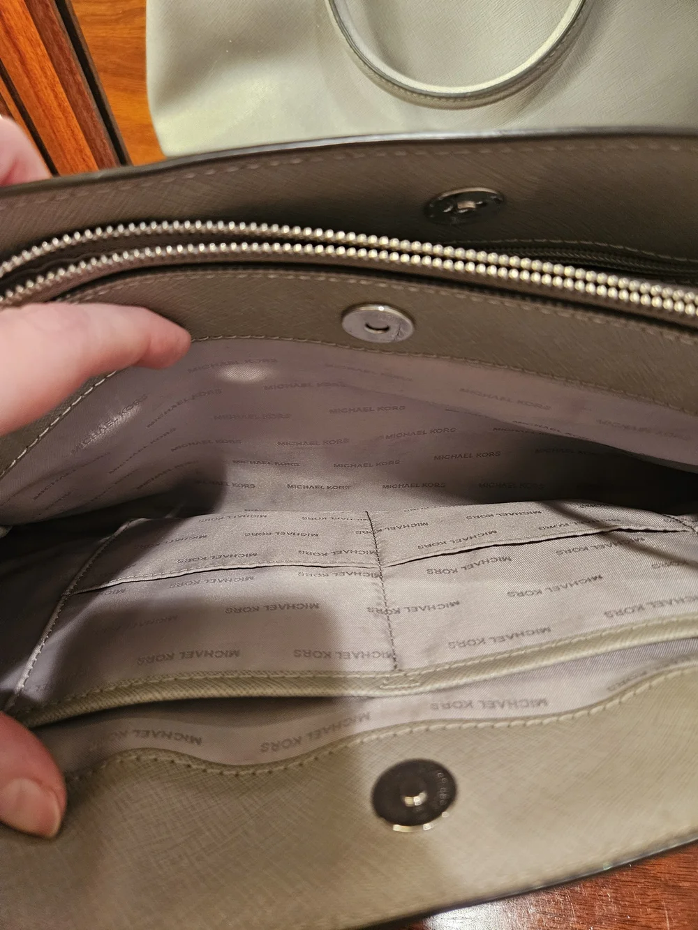 Authentic Michael Kors Pearl Gray Saffiano Leather Satchel
